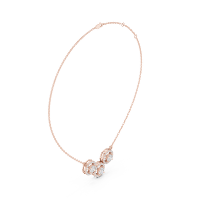 round diamond three circle halo pendant in rose gold