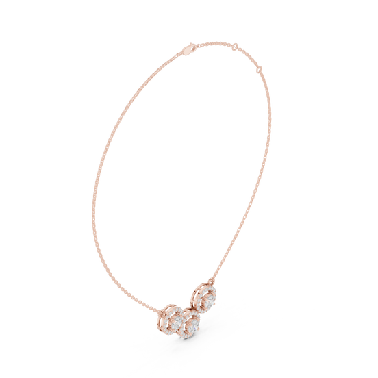 round diamond three circle halo pendant in rose gold