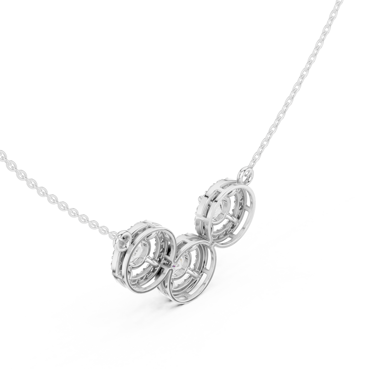 Elegant three circle diamond pendant in gold with round lab grown diamonds by Signora Jewels