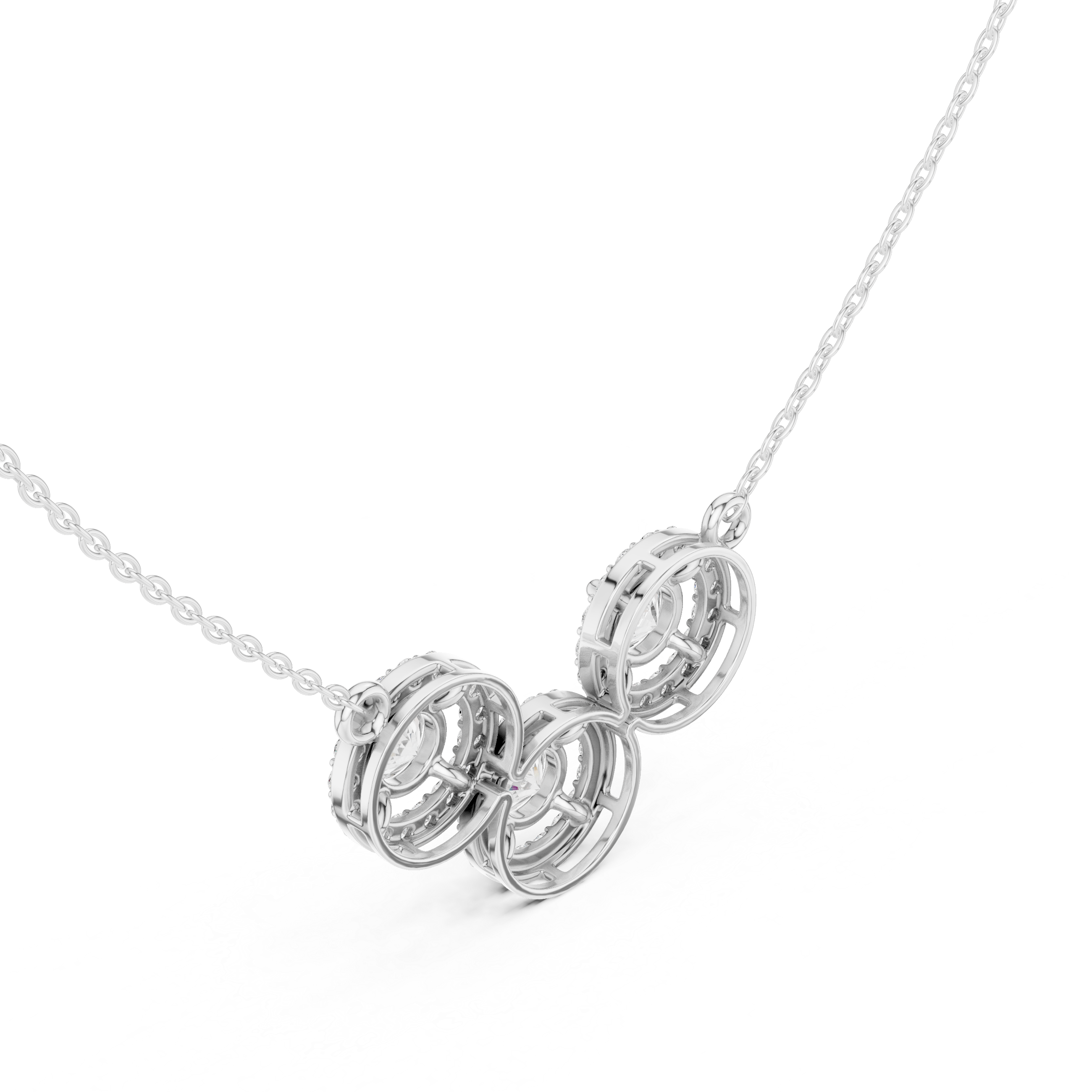 Elegant three circle diamond pendant in gold with round lab grown diamonds by Signora Jewels