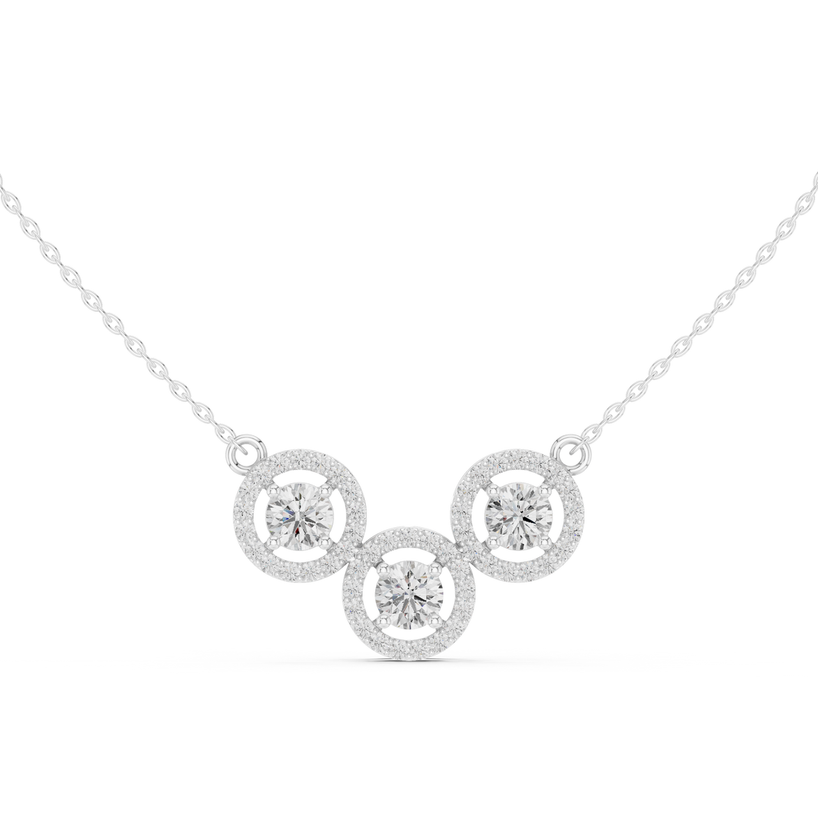 Elegant three circle diamond pendant in gold with round lab grown diamonds by Signora Jewels