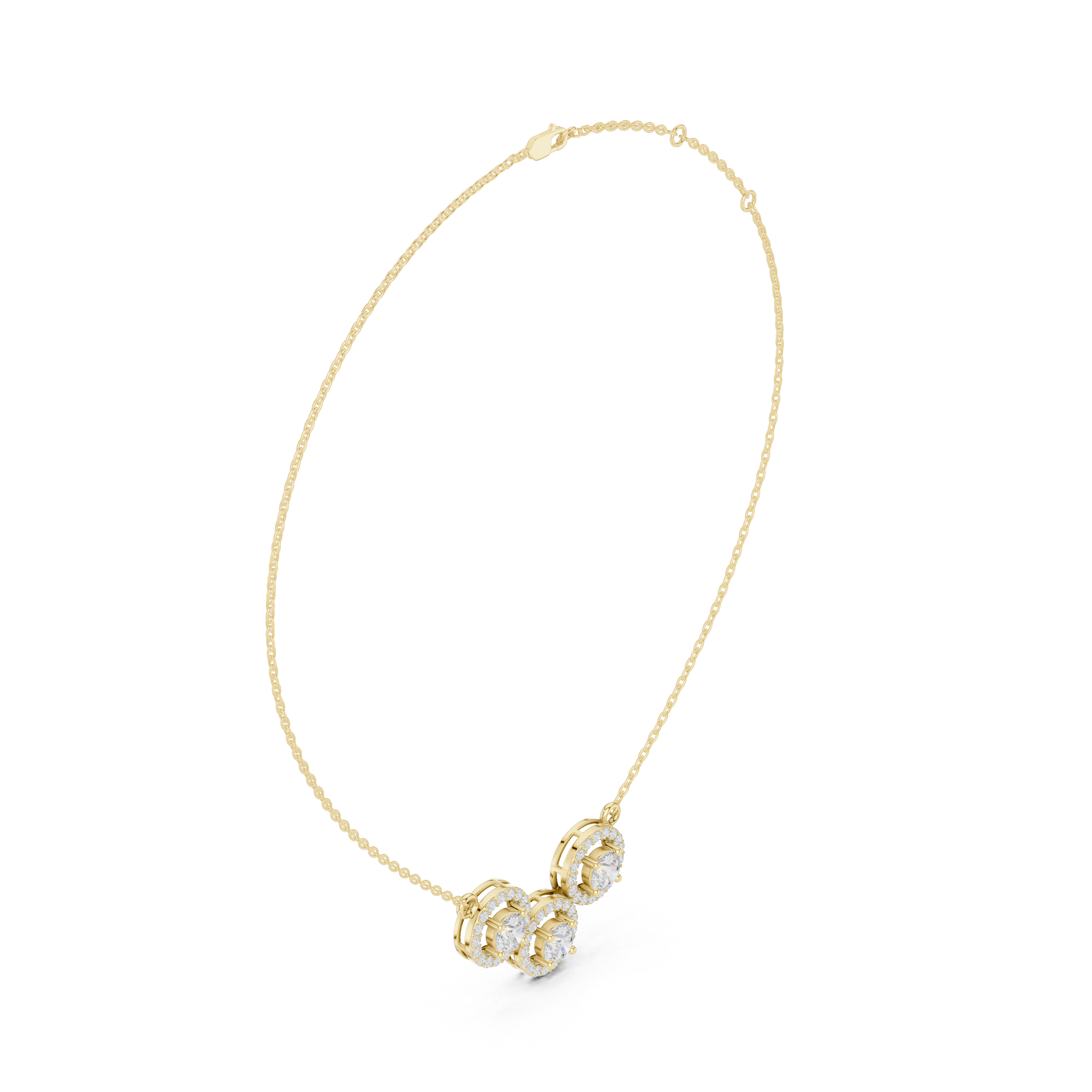 Elegant three circle diamond pendant in gold with round lab grown diamonds by Signora Jewels