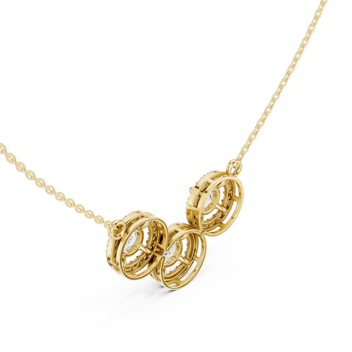 Elegant three circle diamond pendant in gold with round lab grown diamonds by Signora Jewels