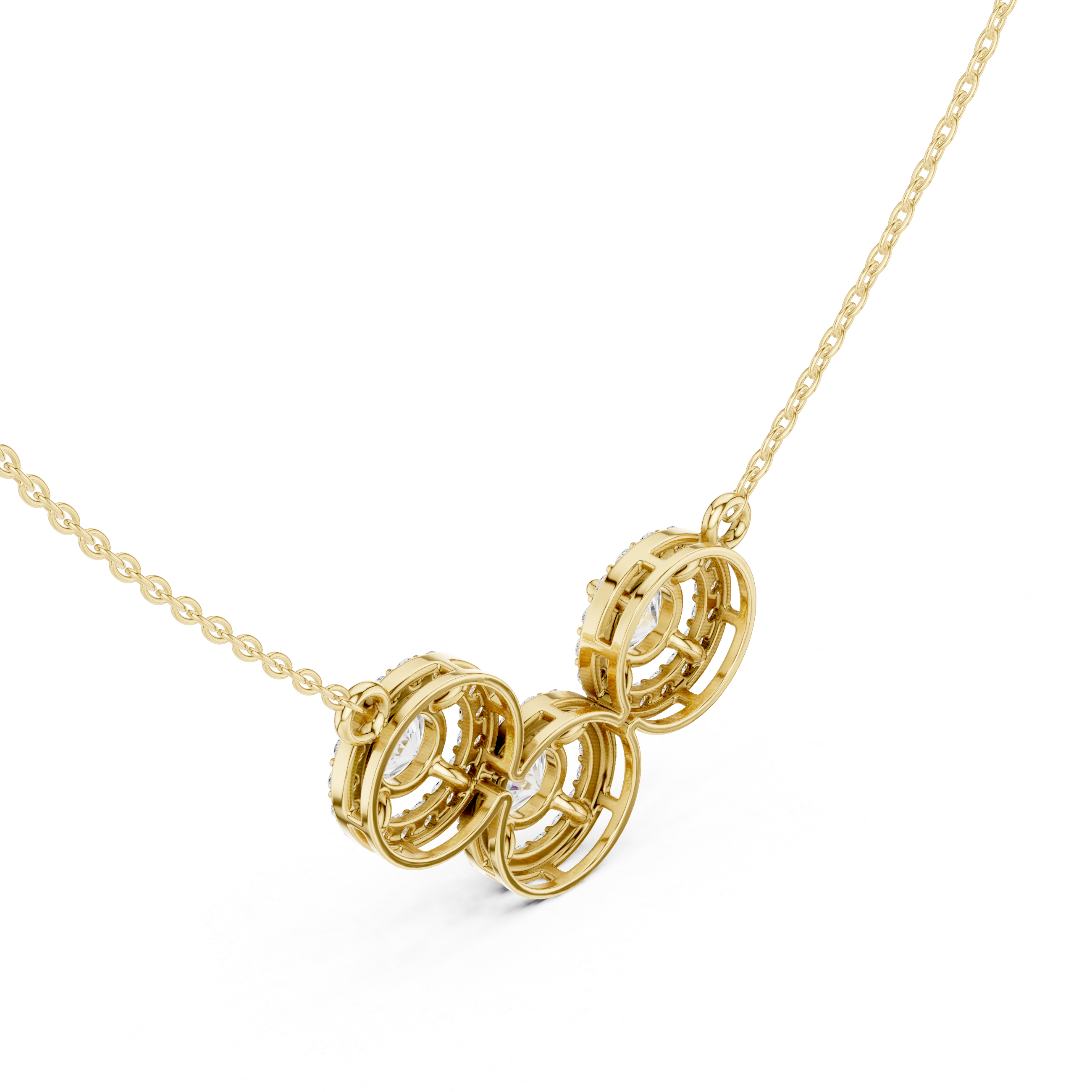 Elegant three circle diamond pendant in gold with round lab grown diamonds by Signora Jewels