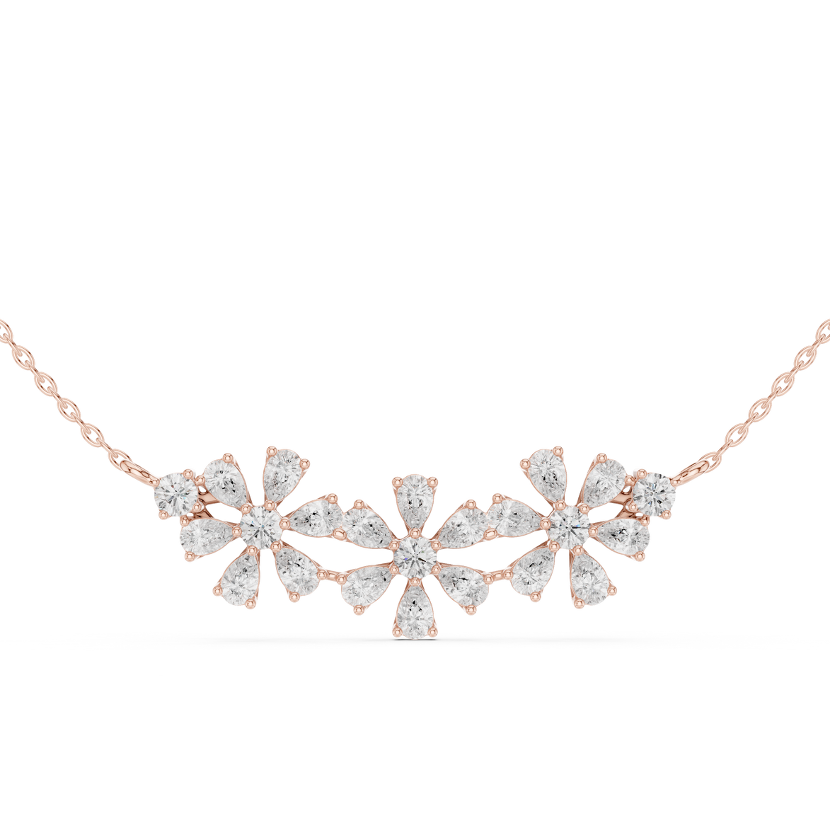 Elegant floral diamond pendant in gold with pear and round lab grown diamonds by Signora Jewels