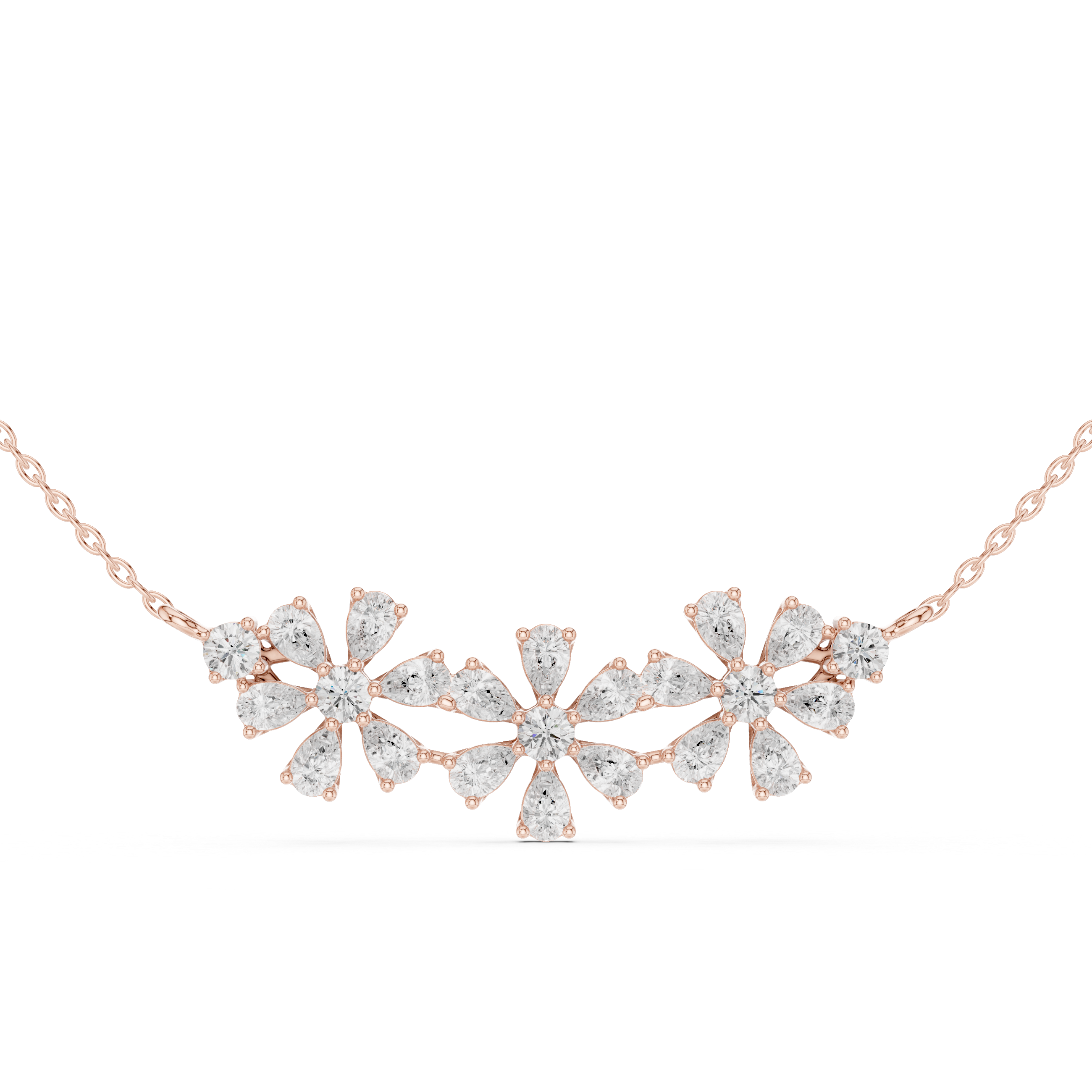 Elegant floral diamond pendant in gold with pear and round lab grown diamonds by Signora Jewels
