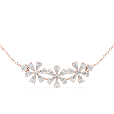 Elegant floral diamond pendant in gold with pear and round lab grown diamonds by Signora Jewels