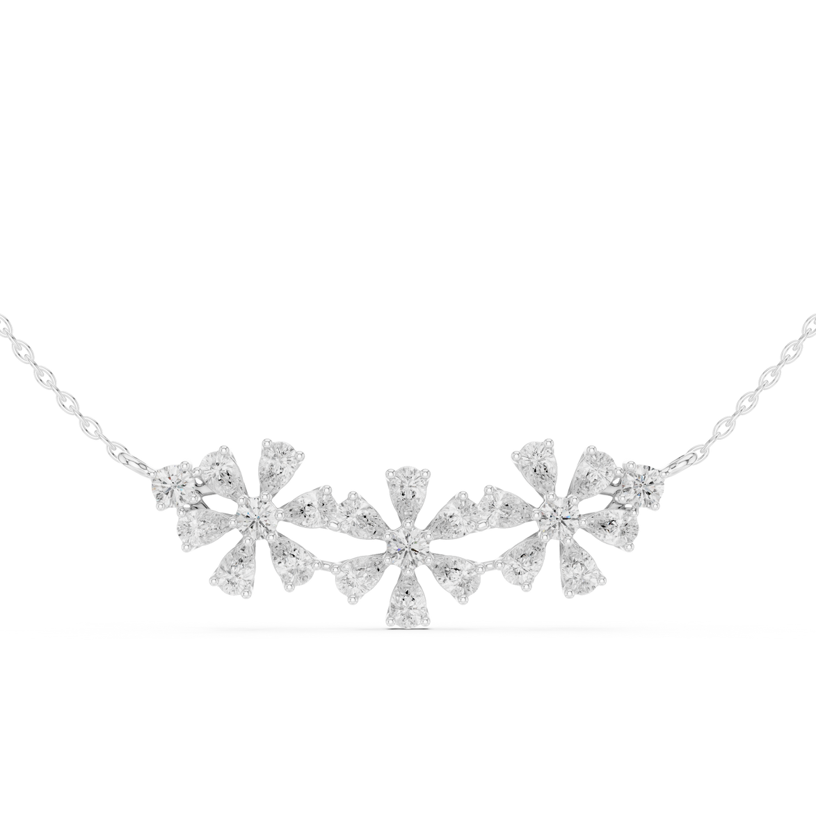 Elegant floral diamond pendant in gold with pear and round lab grown diamonds by Signora Jewels