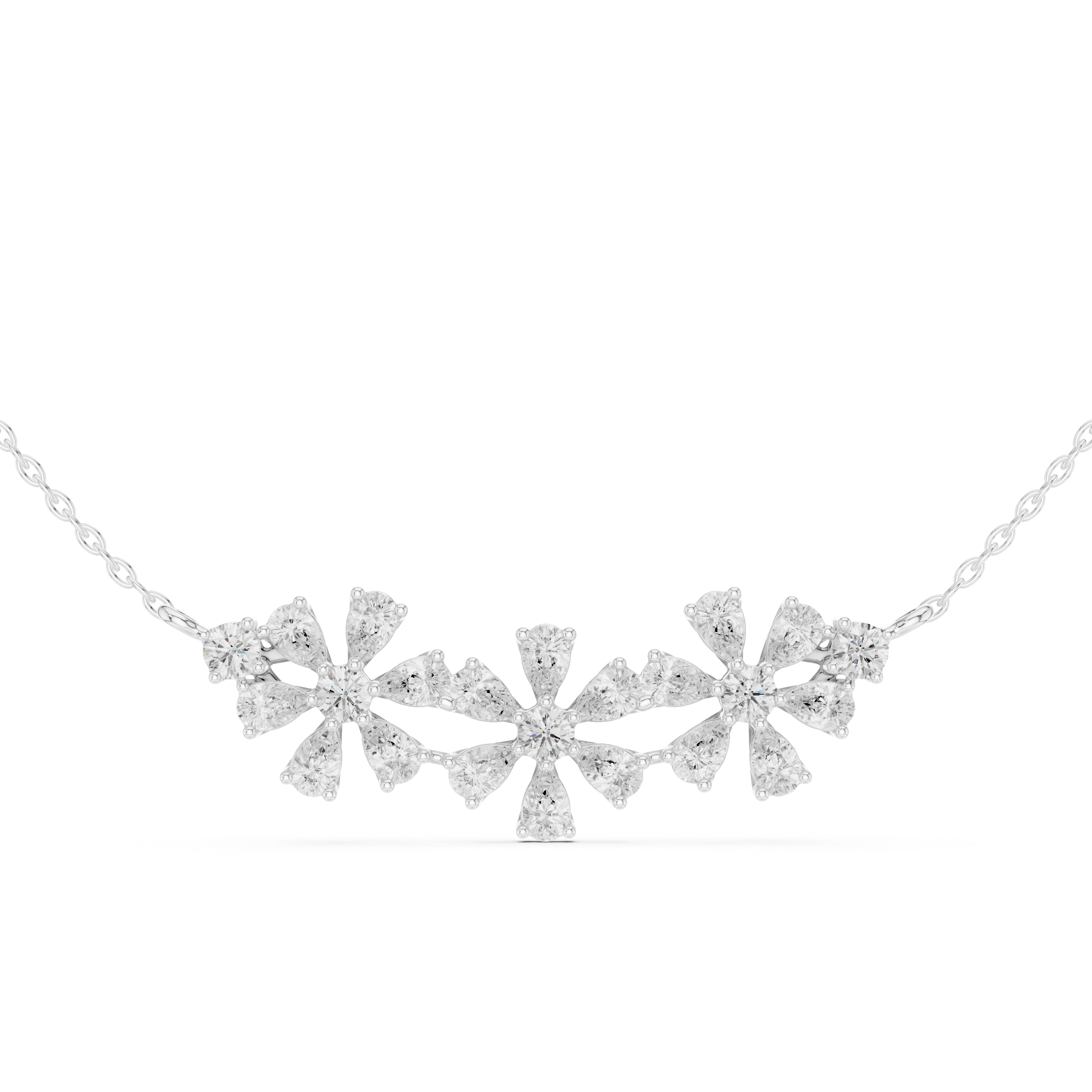 Elegant floral diamond pendant in gold with pear and round lab grown diamonds by Signora Jewels