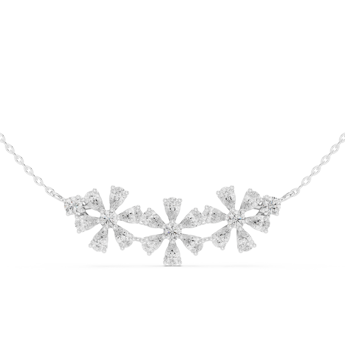 Elegant floral diamond pendant in gold with pear and round lab grown diamonds by Signora Jewels