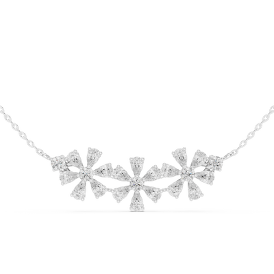 Elegant floral diamond pendant in gold with pear and round lab grown diamonds by Signora Jewels