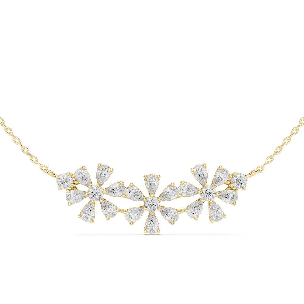 Elegant floral diamond pendant in gold with pear and round lab grown diamonds by Signora Jewels