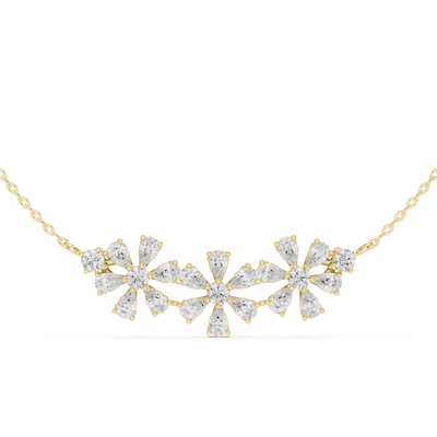 pear and round diamond floral pendant in yellow gold