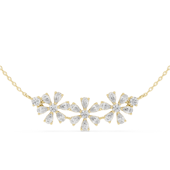 pear and round diamond floral pendant in yellow gold