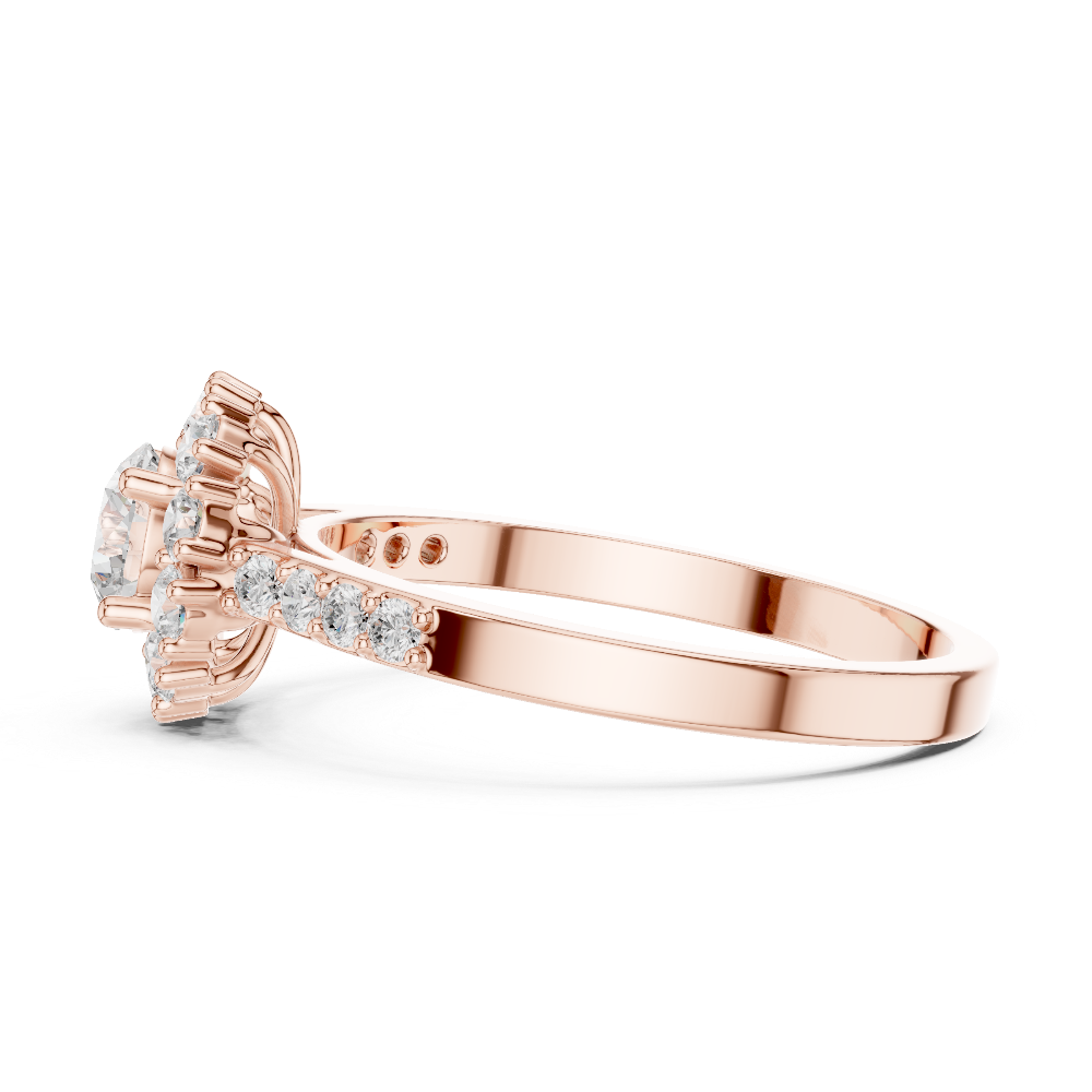 Ladies halo diamond ring in rose gold with round lab grown diamonds by Signora Jewels