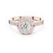 Ladies halo diamond ring in rose gold with round lab grown diamonds by Signora Jewels