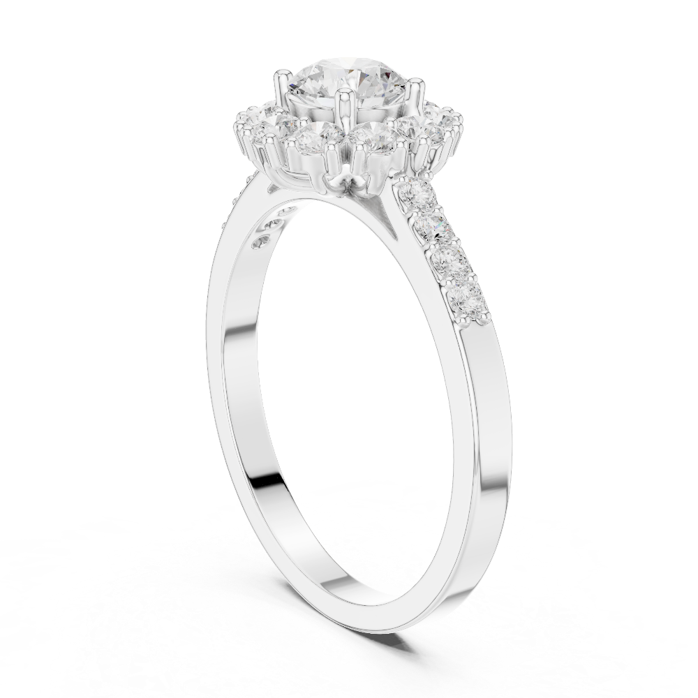 Ladies halo diamond ring in rose gold with round lab grown diamonds by Signora Jewels