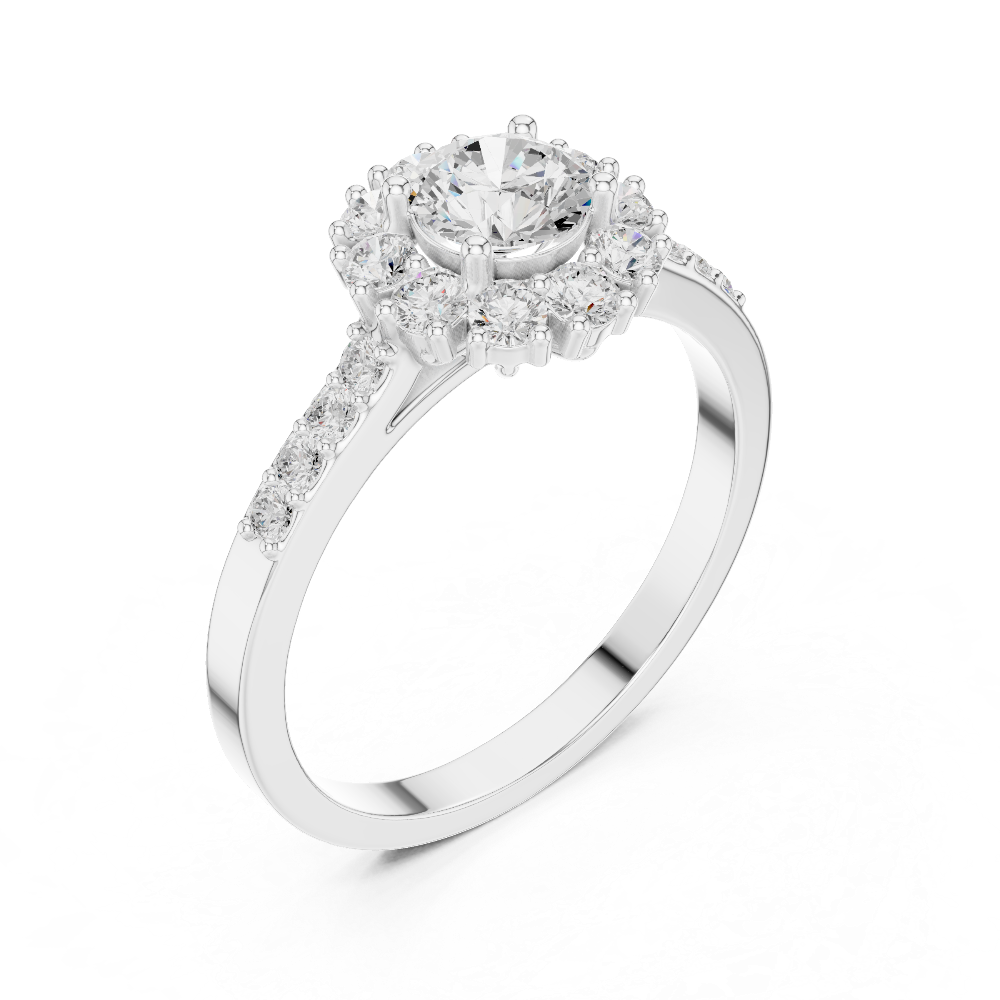 Ladies halo diamond ring in rose gold with round lab grown diamonds by Signora Jewels