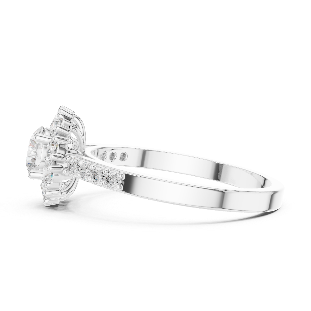 Ladies halo diamond ring in rose gold with round lab grown diamonds by Signora Jewels