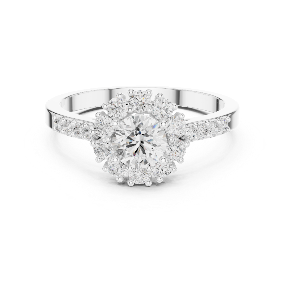 Ladies halo diamond ring in rose gold with round lab grown diamonds by Signora Jewels