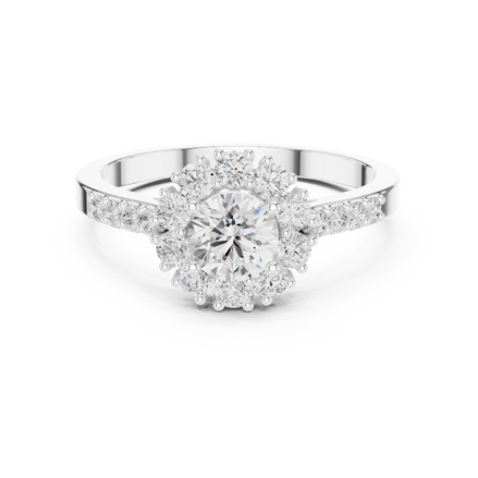 Ladies halo diamond ring in rose gold with round lab grown diamonds by Signora Jewels