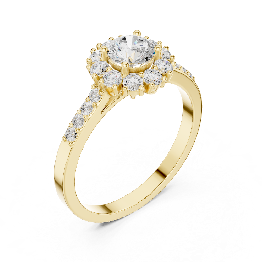 Ladies halo diamond ring in rose gold with round lab grown diamonds by Signora Jewels
