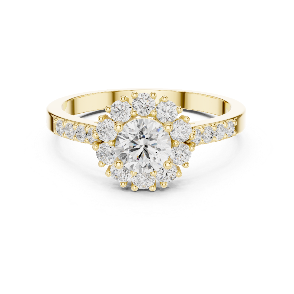 Ladies halo diamond ring in rose gold with round lab grown diamonds by Signora Jewels