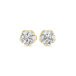 Front view of Iconic Elegance solitaire diamond stud earrings in yellow gold.