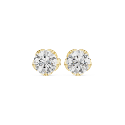 Front view of Iconic Elegance solitaire diamond stud earrings in yellow gold.