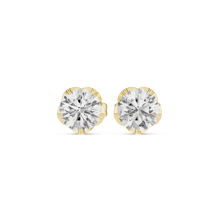 Front view of Iconic Elegance solitaire diamond stud earrings in yellow gold.