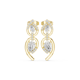 Front view of Eternal Bloom diamond pear drop earrings in yellow gold.