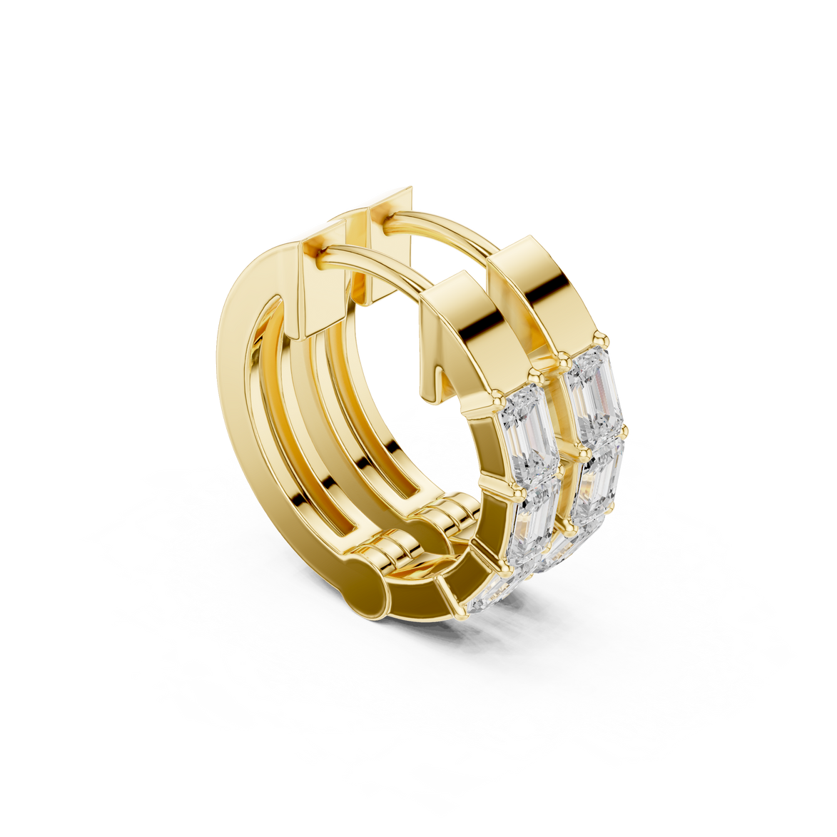 Emerald cut diamond hoop earrings for women