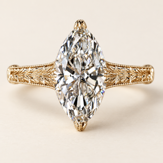 Ivy Marquise Cut Lab Grown Diamond Cathedral Engagement Ring in Yellow Gold