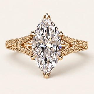Marquise Lab Grown Diamond Tulip Basket Engagement Ring in Yellow Gold
