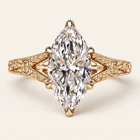 Marquise Lab Grown Diamond Tulip Basket Engagement Ring in Yellow Gold