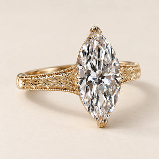 Ivy Marquise Cut Lab Grown Diamond Cathedral Engagement Ring in Yellow Gold