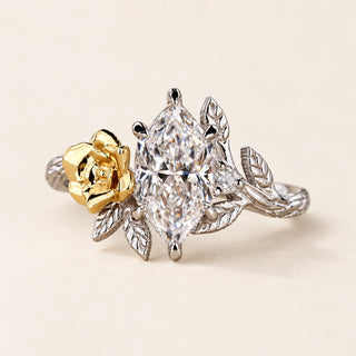 Dutch Marquise Lab Grown Diamond Side Stone Engagement Ring in White Gold