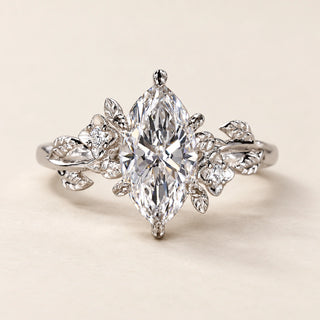 Marquise Cut Lab Grown Diamond Cluster Engagement Ring in White Gold