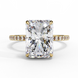 Radiant cut lab grown diamond engagement ring with hidden halo, cathedral setting and pavé diamond band