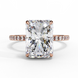 Radiant cut lab grown diamond engagement ring with hidden halo, cathedral setting and pavé diamond band