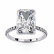 Radiant cut lab grown diamond engagement ring with hidden halo, cathedral setting and pavé diamond band