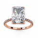 Radiant cut lab grown diamond engagement ring with hidden halo, cathedral setting and pavé diamond band