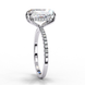 Radiant cut lab grown diamond engagement ring with hidden halo, cathedral setting and pavé diamond band