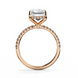 Radiant cut lab grown diamond engagement ring with hidden halo, cathedral setting and pavé diamond band