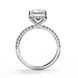 Radiant cut lab grown diamond engagement ring with hidden halo, cathedral setting and pavé diamond band