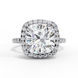 Front view of a white gold cushion cut diamond double halo engagement ring.