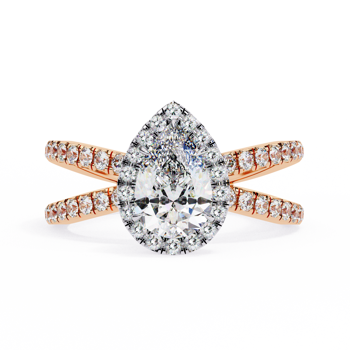 Pear Halo Split Shank Ring