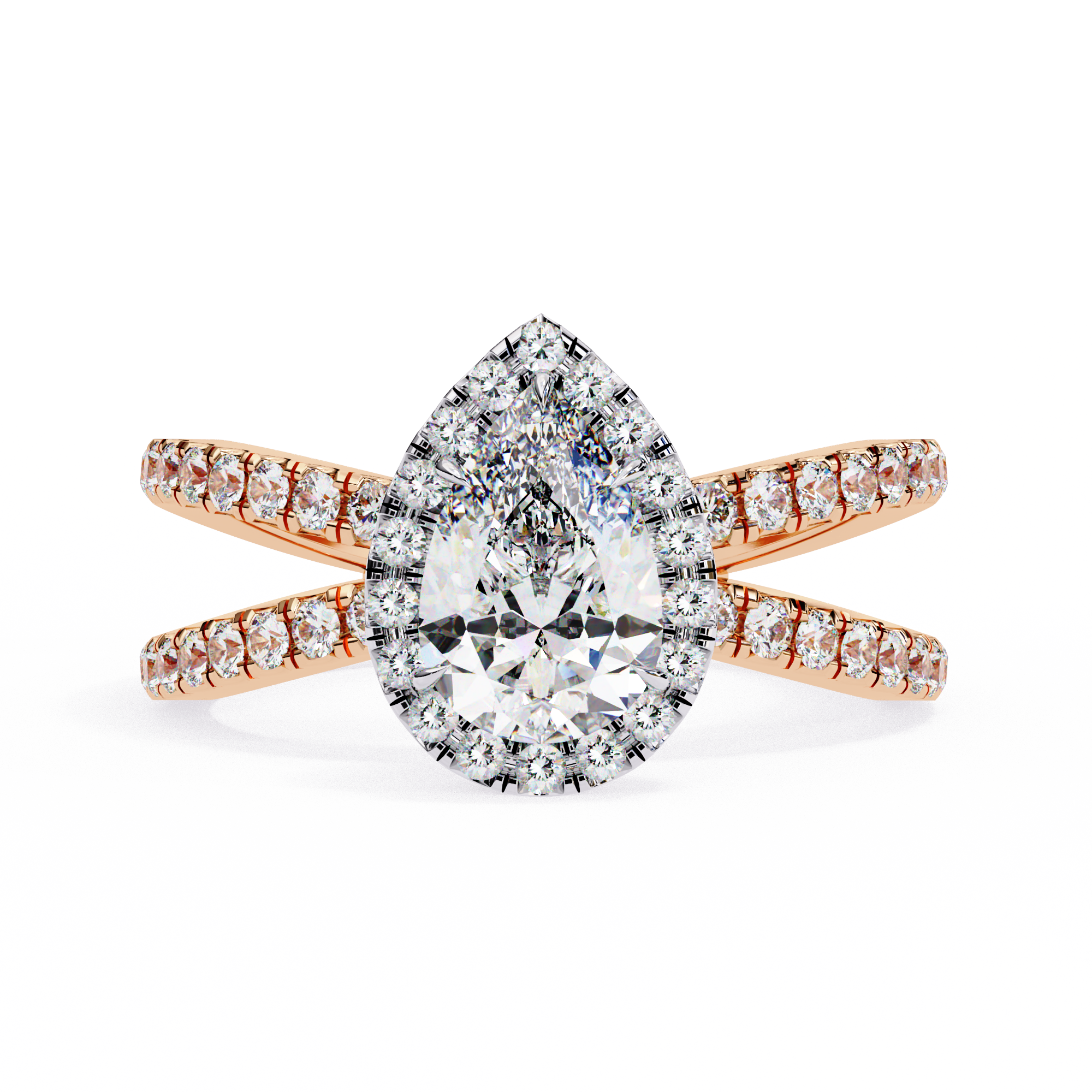 Pear Halo Split Shank Ring