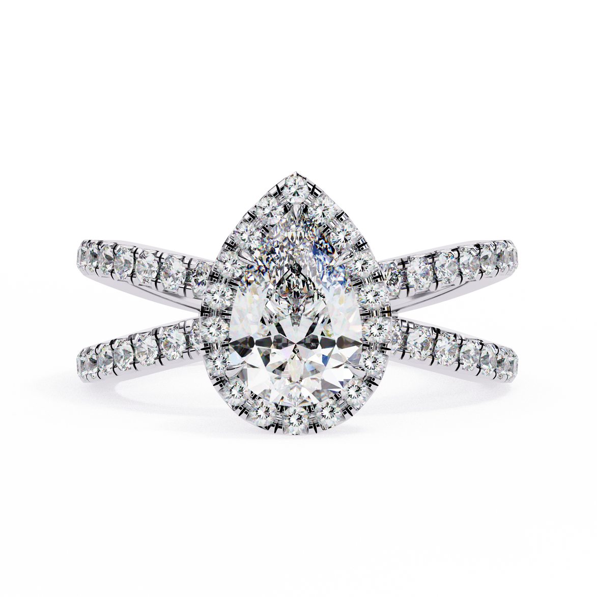 Pear Halo Split Shank Ring