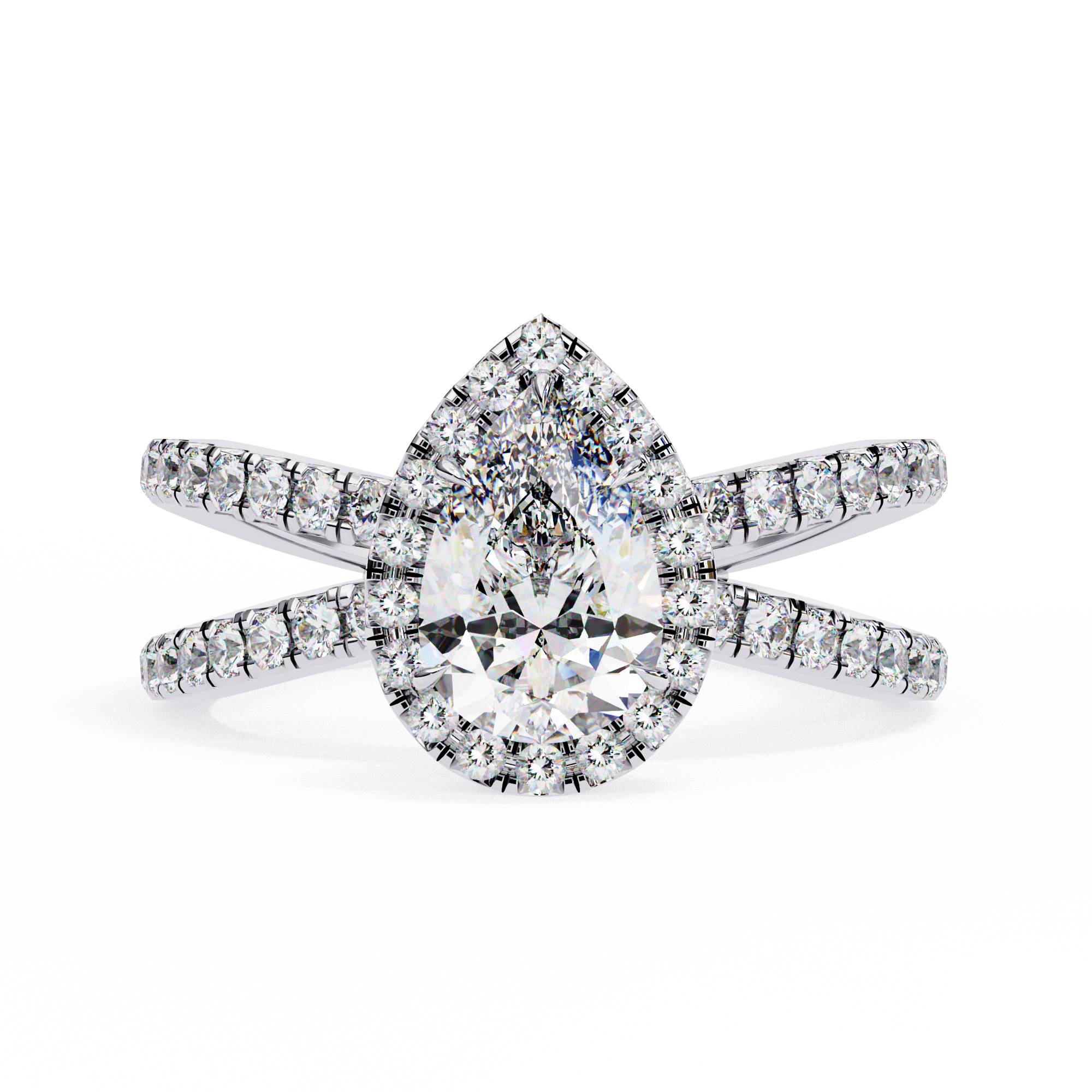 Pear Halo Split Shank Ring